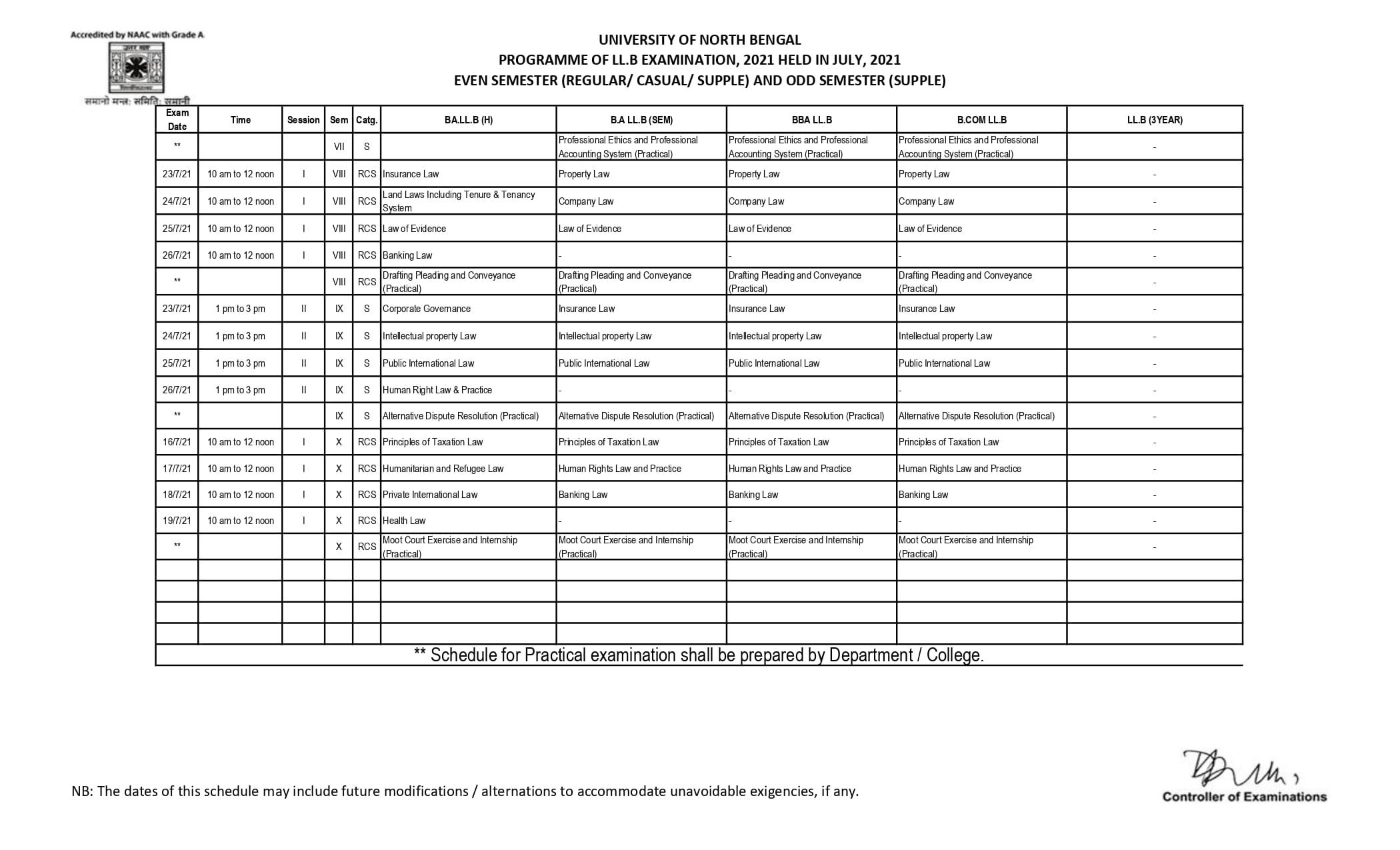 Exam Schedule - Indian Institute of Legal Studies