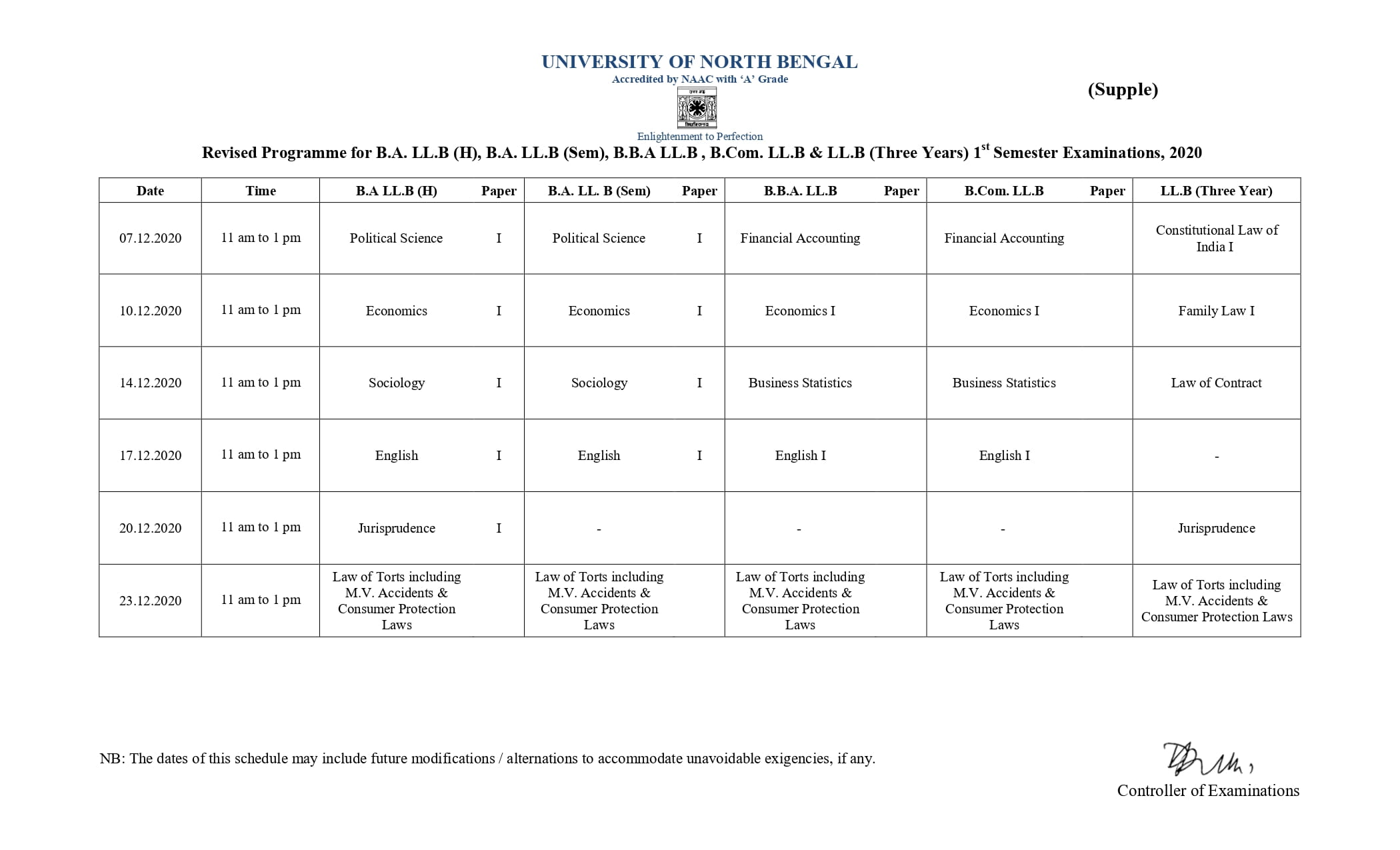 Exam Schedule - Indian Institute of Legal Studies